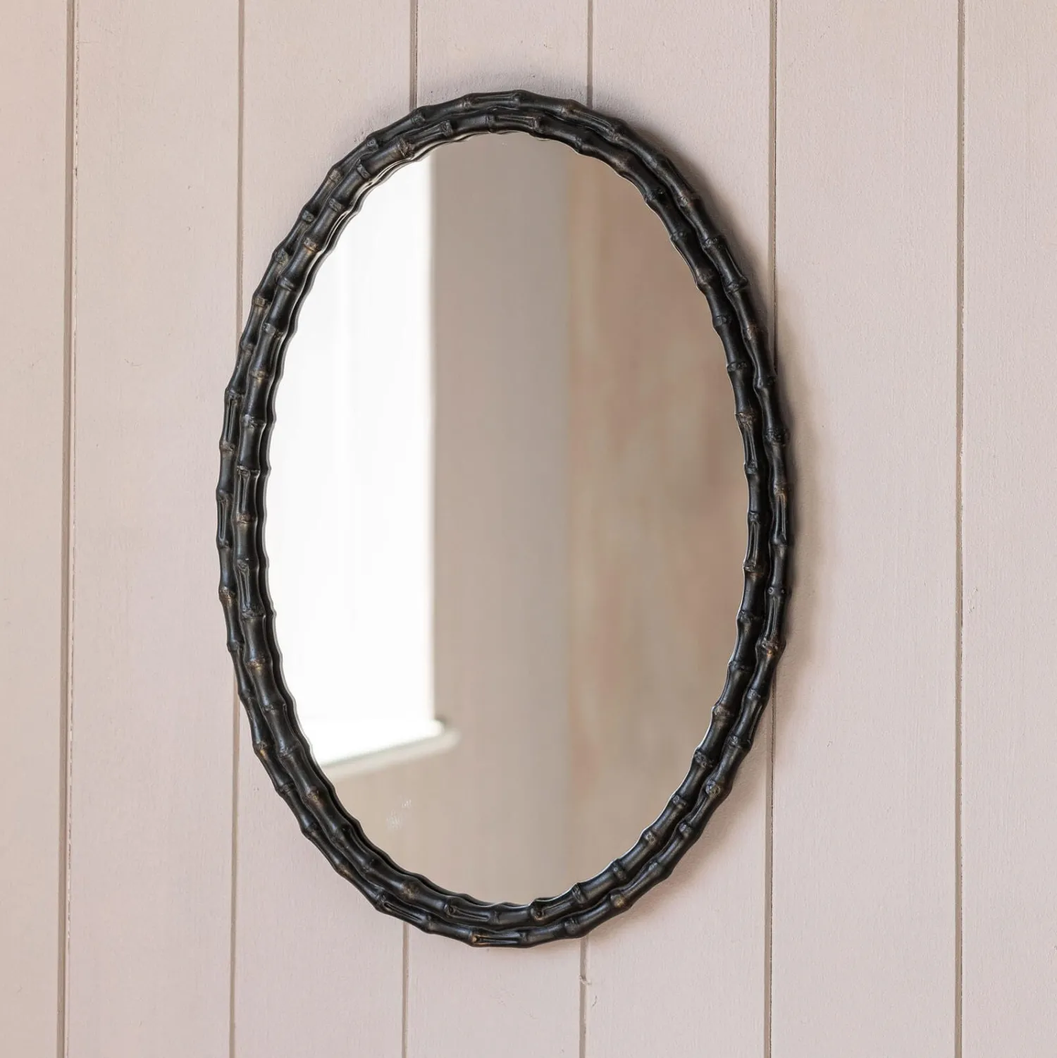 Graham & Green Oval Black Bamboo Wall Mirror