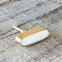 Graham & Green Oval White Marble and Brass Knob