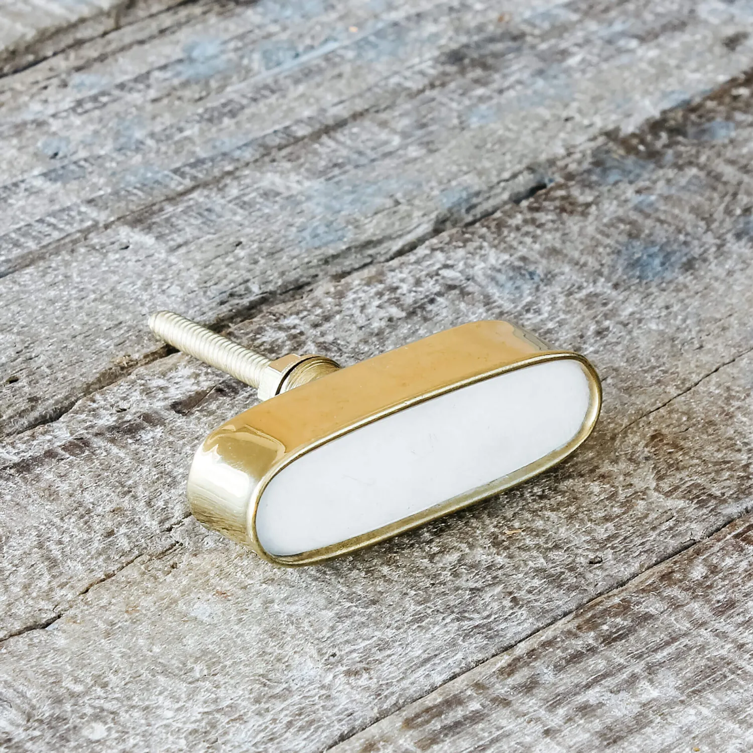 Graham & Green Oval White Marble and Brass Knob
