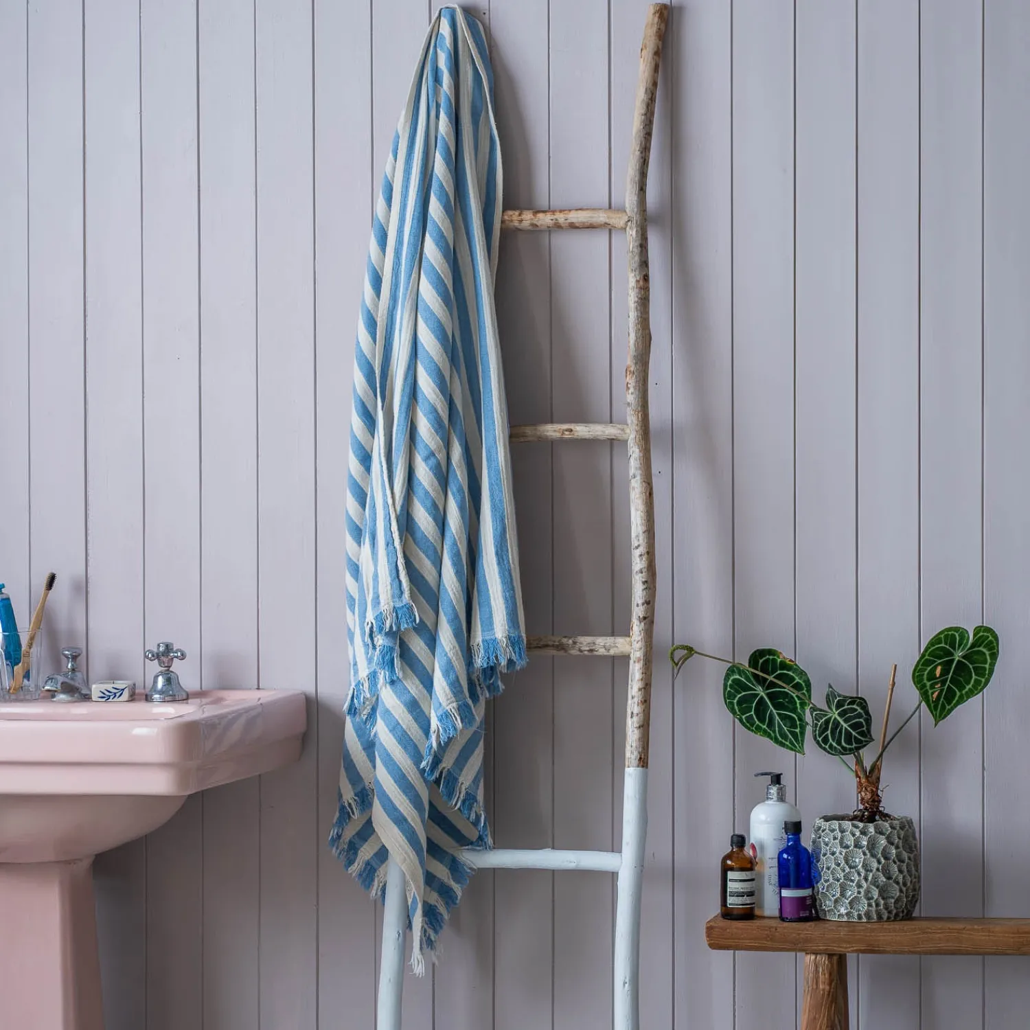 Graham & Green Pale Blue Stripe Turkish Beach Towel Wrap