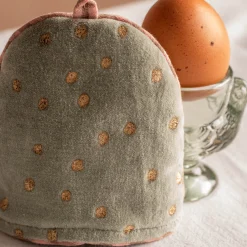 Graham & Green Pale Sage Velvet with Gold Dots Egg Cosy