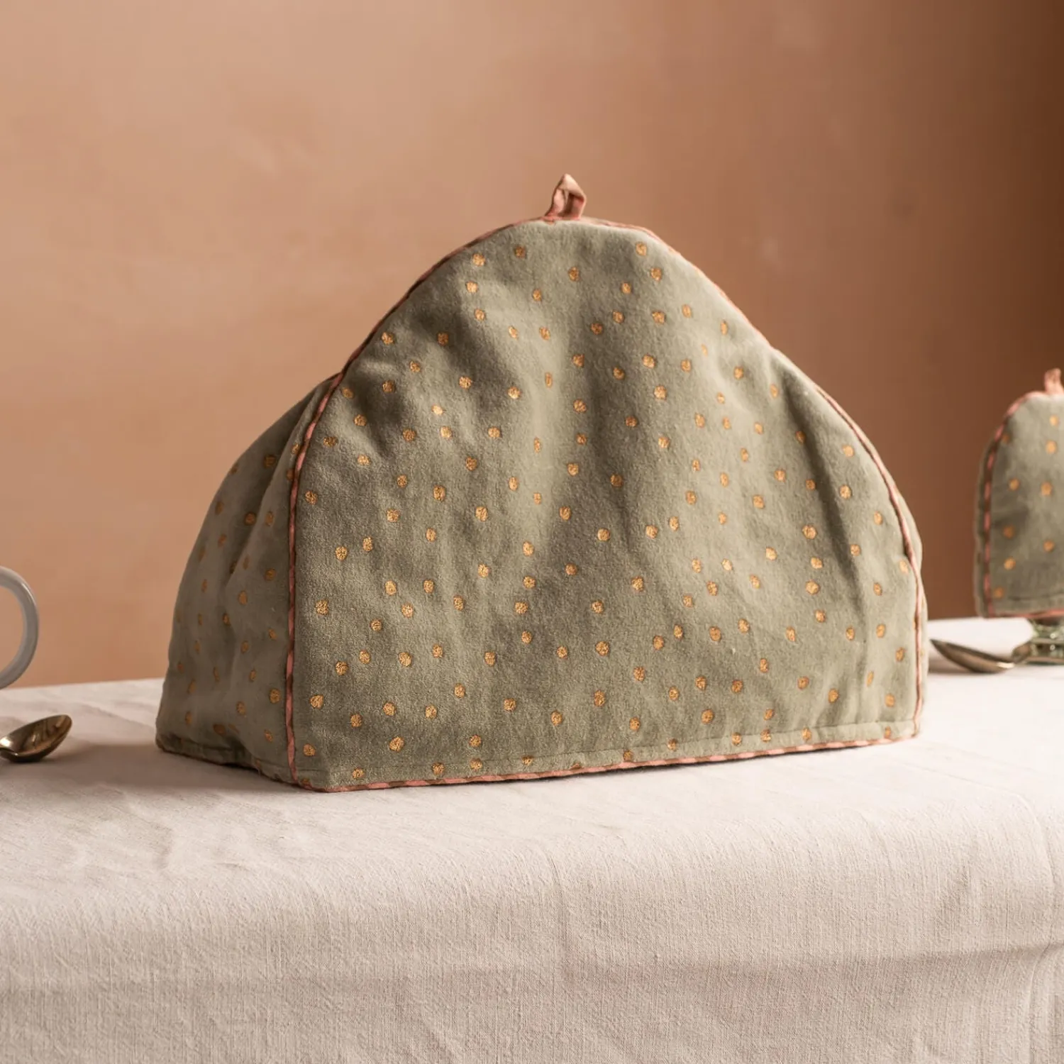 Graham & Green Pale Sage Velvet with Gold Dots Tea Cosy