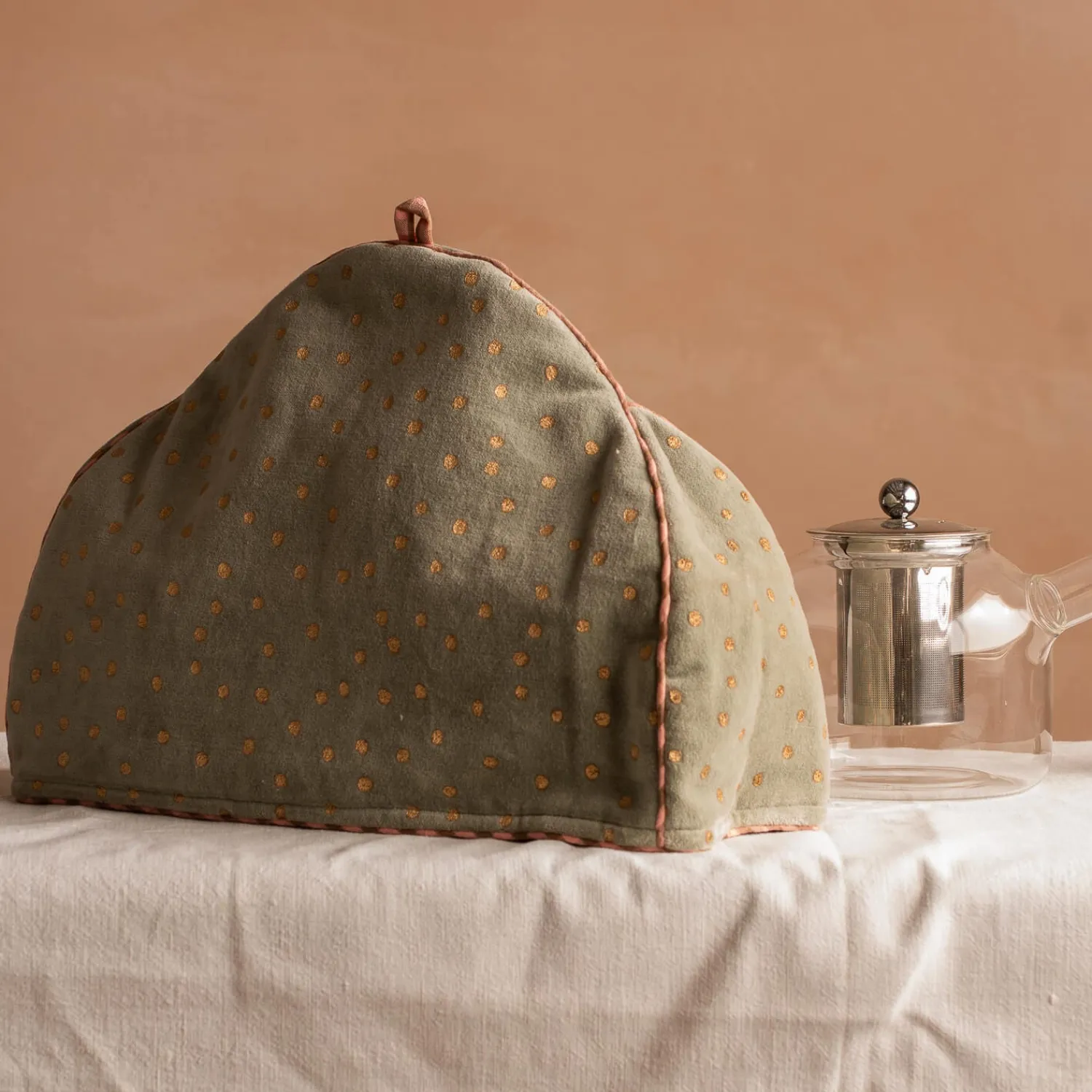 Graham & Green Pale Sage Velvet with Gold Dots Tea Cosy