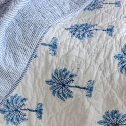 Graham & Green Palm Tree and Blue Stripe Reversible King Size Quilt