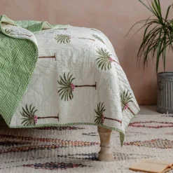 Graham & Green Palm Tree and Green Stripe Reversible King Size Quilt