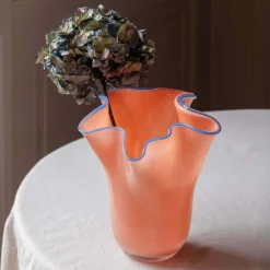 Graham & Green Peach and Blue Ruffle Vase - Medium