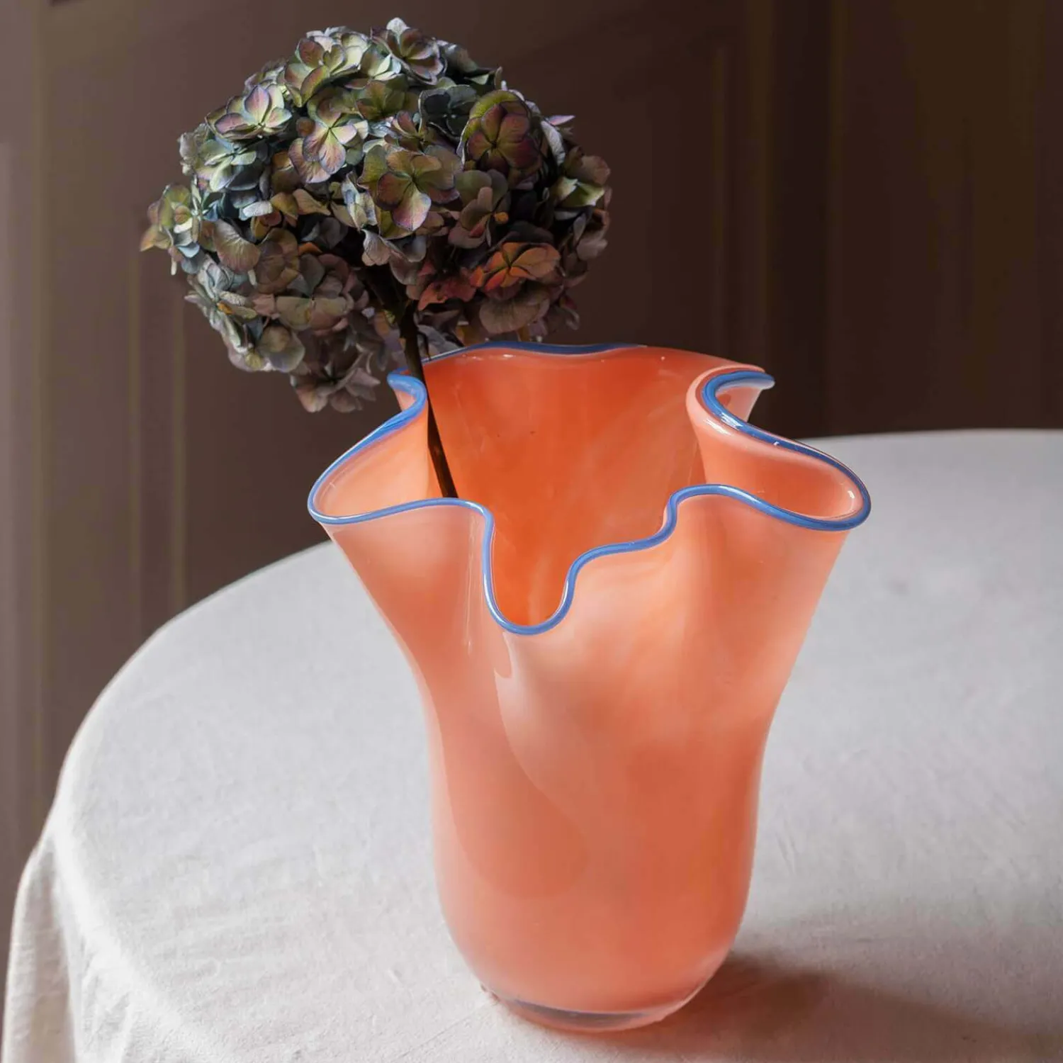 Graham & Green Peach and Blue Ruffle Vase - Medium