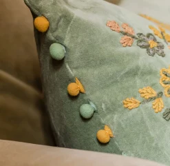 Graham & Green Peacock Embroidered Velvet Rectangular Cushion