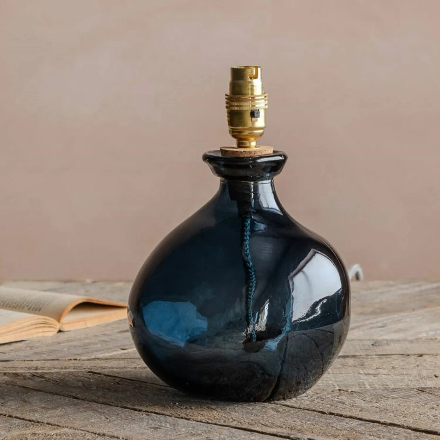 Graham & Green Petrol Blue Recycled Glass Table Lamp