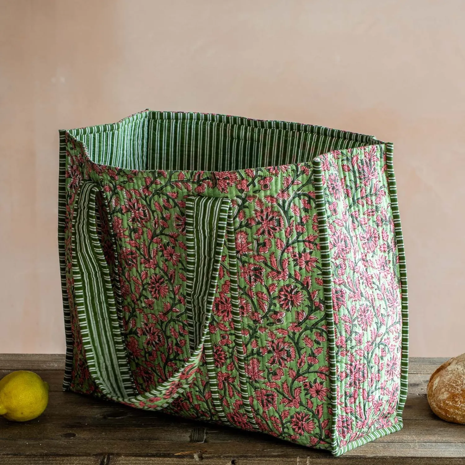 Graham & Green Pink & Green Floral Cotton Tote Bag