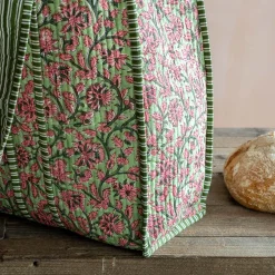 Graham & Green Pink & Green Floral Cotton Tote Bag