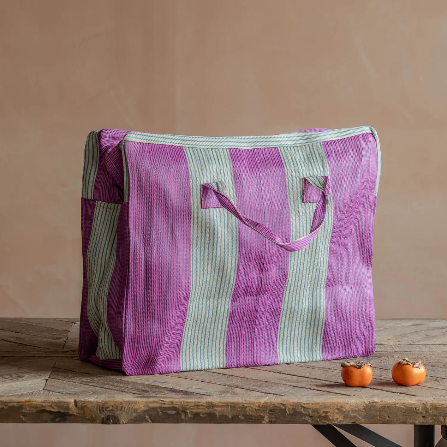 Graham & Green Pink & Purple Stripe Recycled Weekend Bag