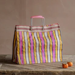 Graham & Green Pink & Yellow Stripe Recycled Shopping Bag