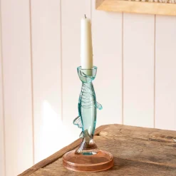 Graham & Green Pink and Blue Glass Fish Candle Holder