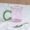 Graham & Green Pink Glass Mug with Green Handle