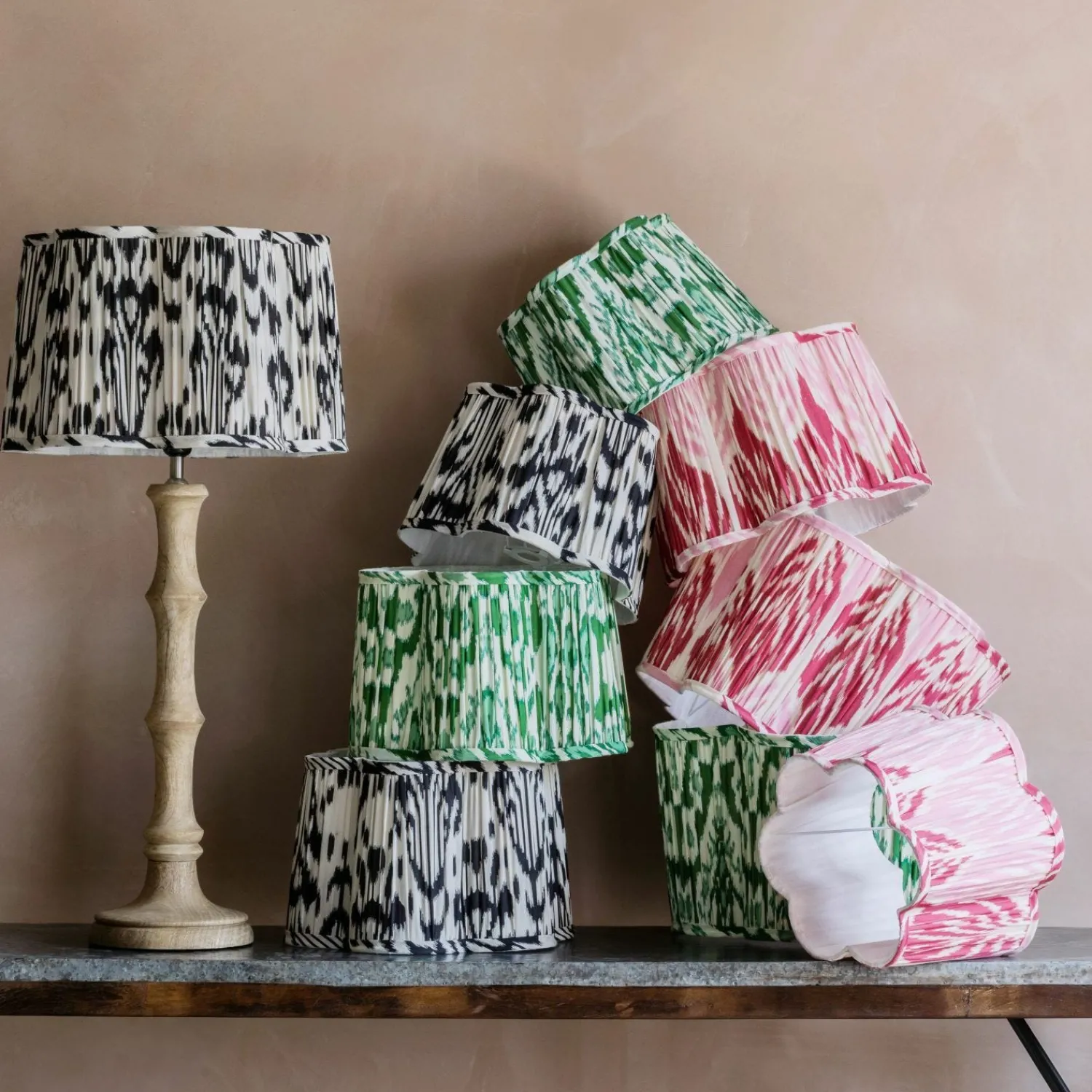 Graham & Green Pink Ikat Flower Empire Lamp Shades