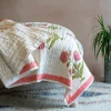 Graham & Green Pink Pavot Flower Block Printed King Size Quilt