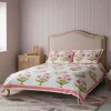Graham & Green Pink Pavot Flower Block Printed King Size Duvet Cover Set