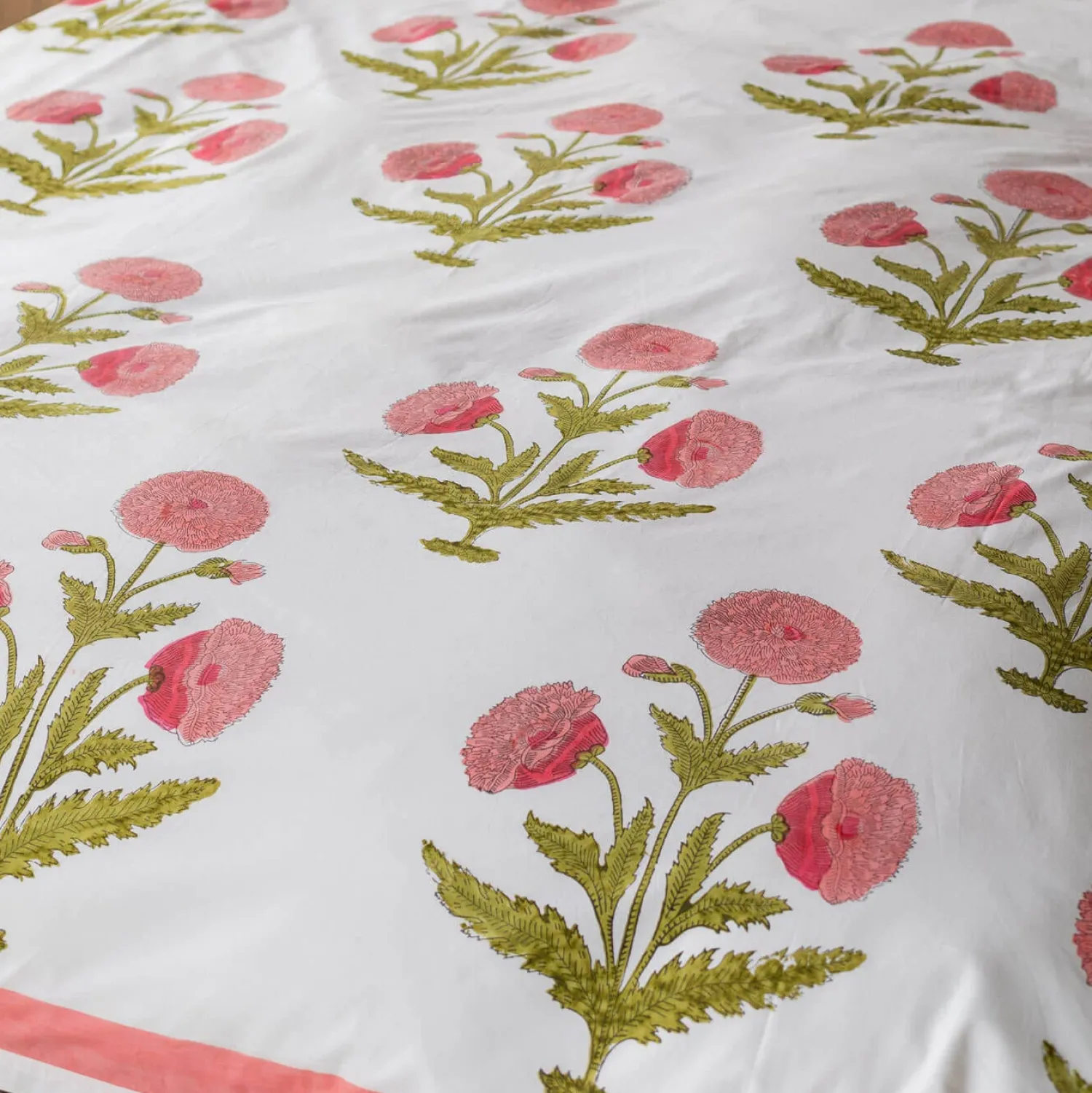 Graham & Green Pink Pavot Flower Block Printed King Size Duvet Cover Set