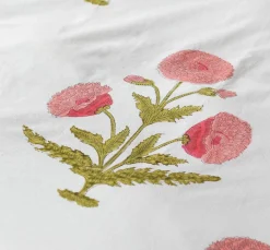 Graham & Green Pink Pavot Flower Block Printed King Size Duvet Cover Set