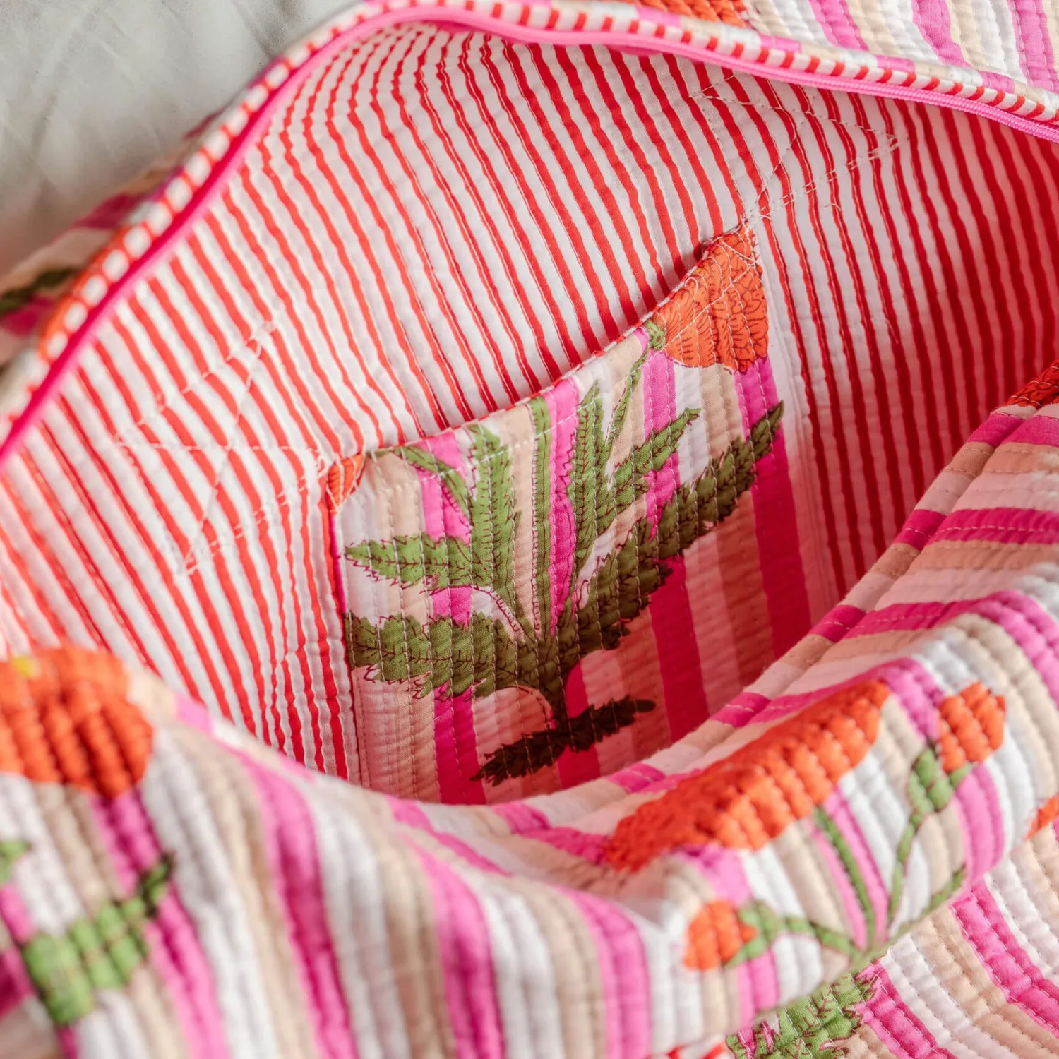 Graham & Green Pink Stripe and Floral Weekend Bag - Small