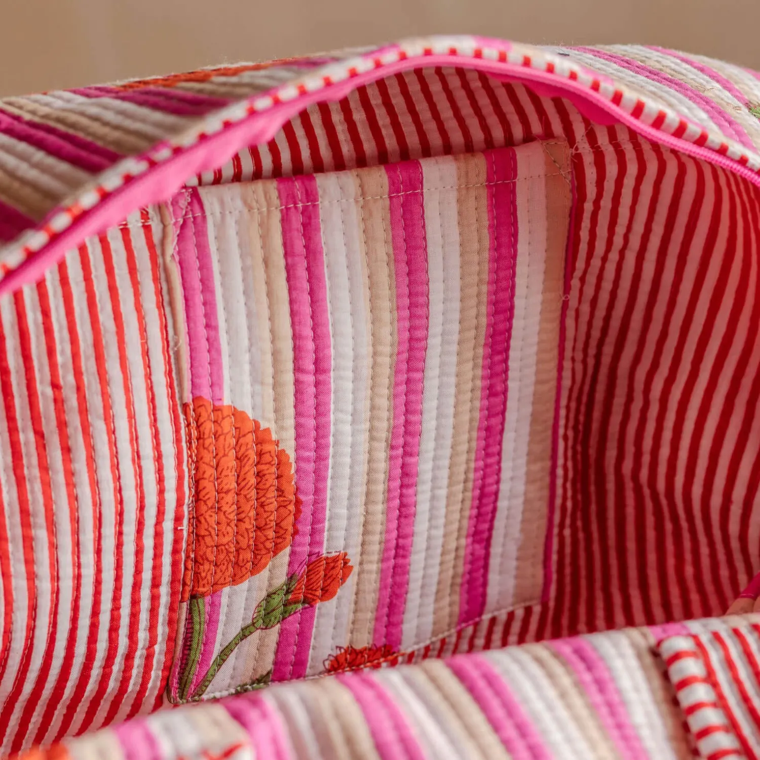 Graham & Green Pink Stripe and Floral Weekend Bag - Large