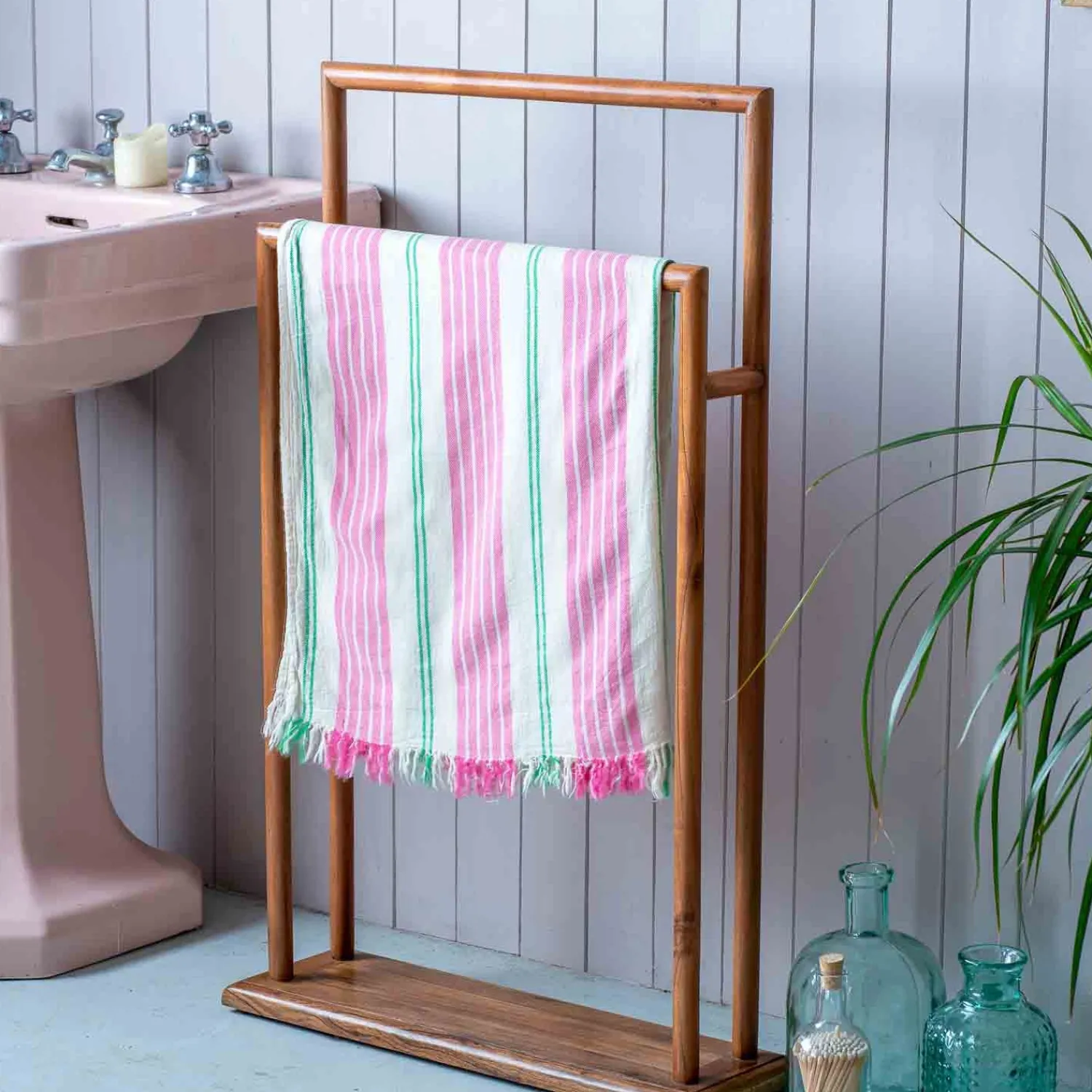 Graham & Green Pink Wide Stripe Turkish Beach Towel Wrap