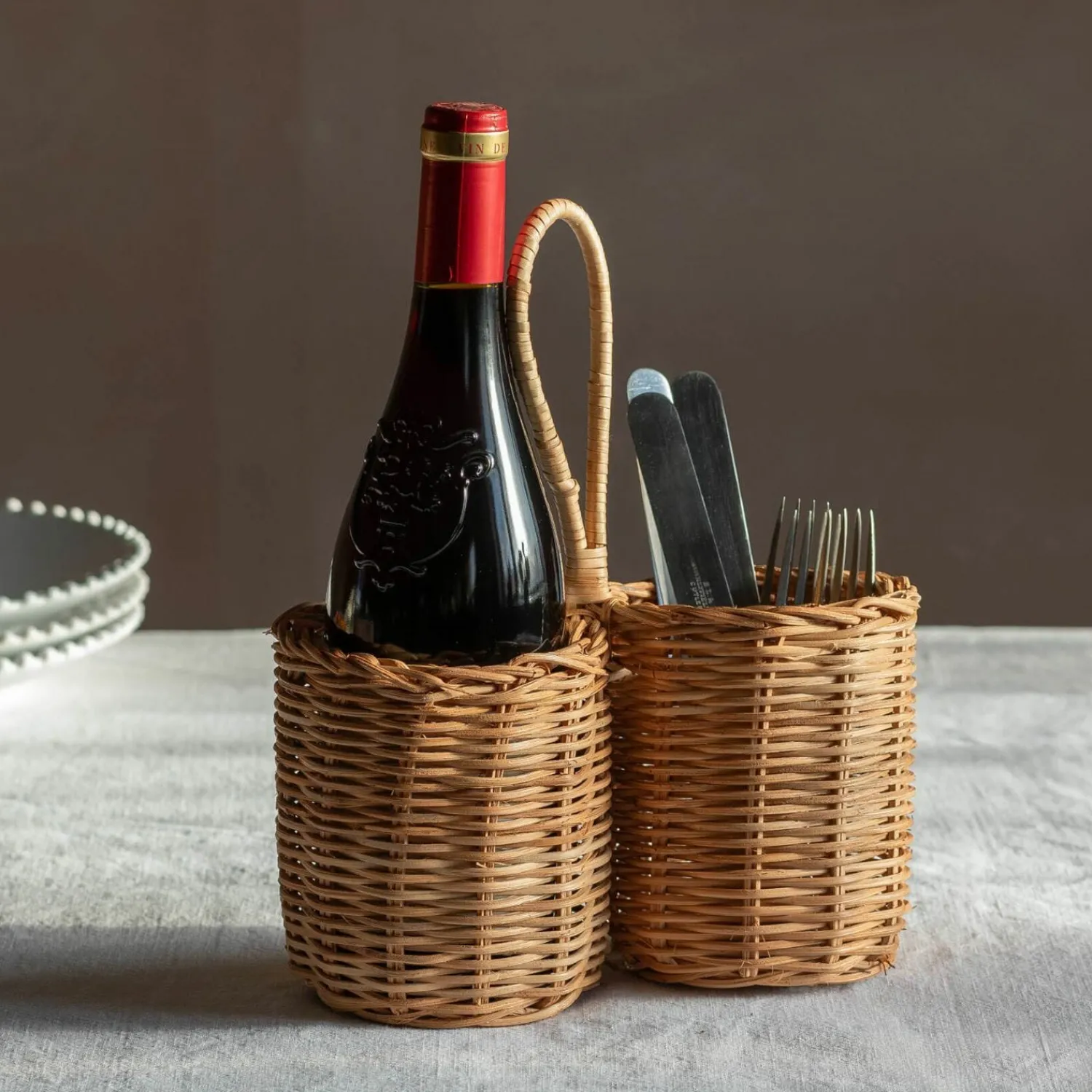 Graham & Green Rattan Double Bottle Holder