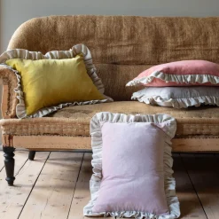 Graham & Green Rectangle Velvet and Linen Frilled Cushions