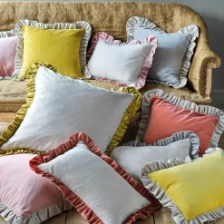 Graham & Green Rectangle Velvet and Linen Frilled Cushions