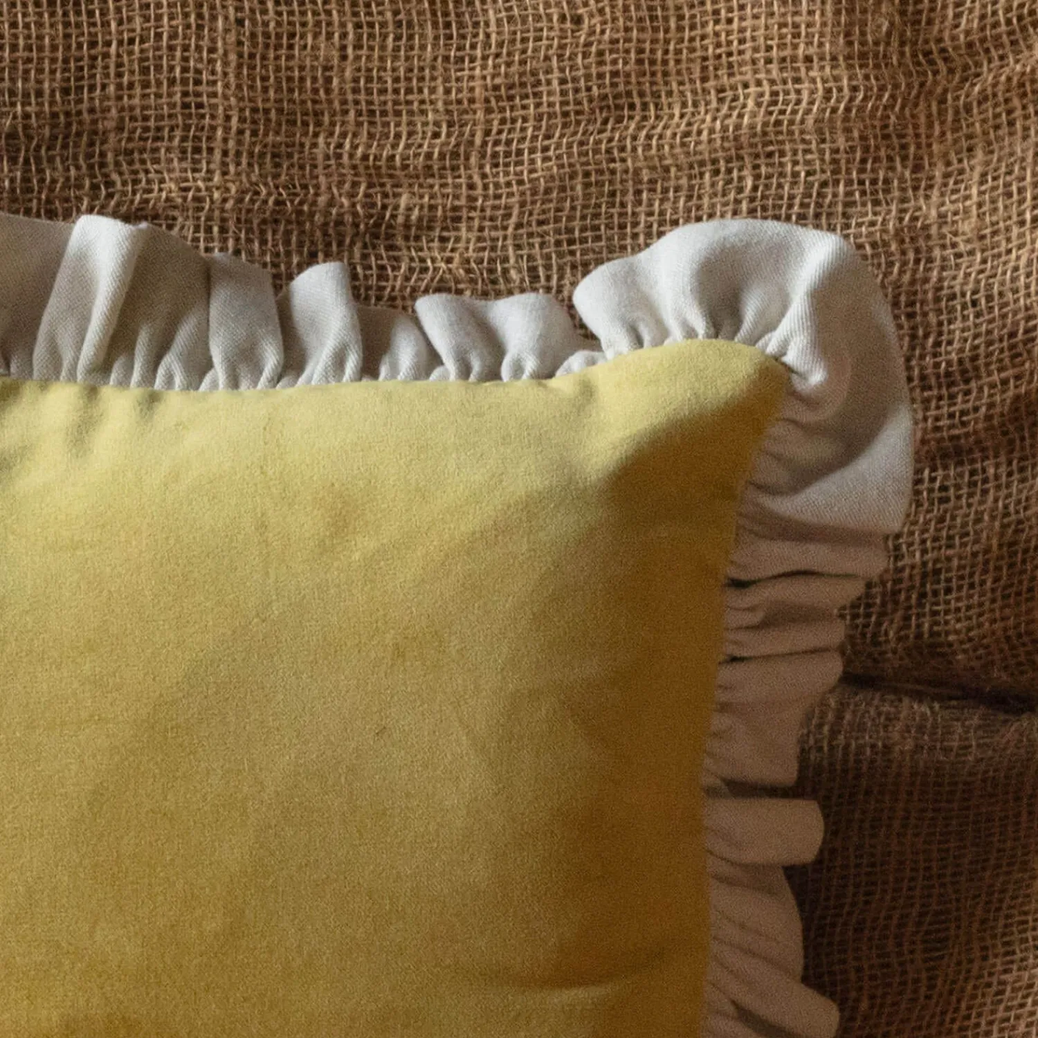 Graham & Green Rectangle Velvet and Linen Frilled Cushions