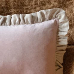 Graham & Green Rectangle Velvet and Linen Frilled Cushions