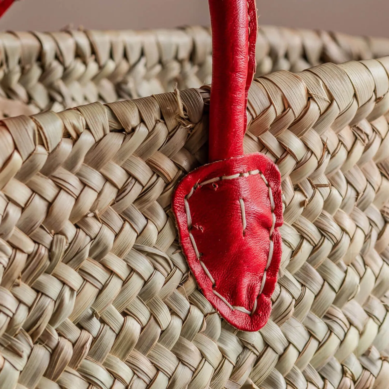 Graham & Green Red Leather and Natural Woven Palm Shopper Bag