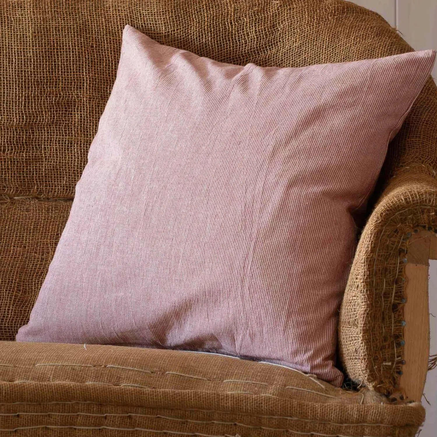 Graham & Green Red Narrow Stripe Square Cushion