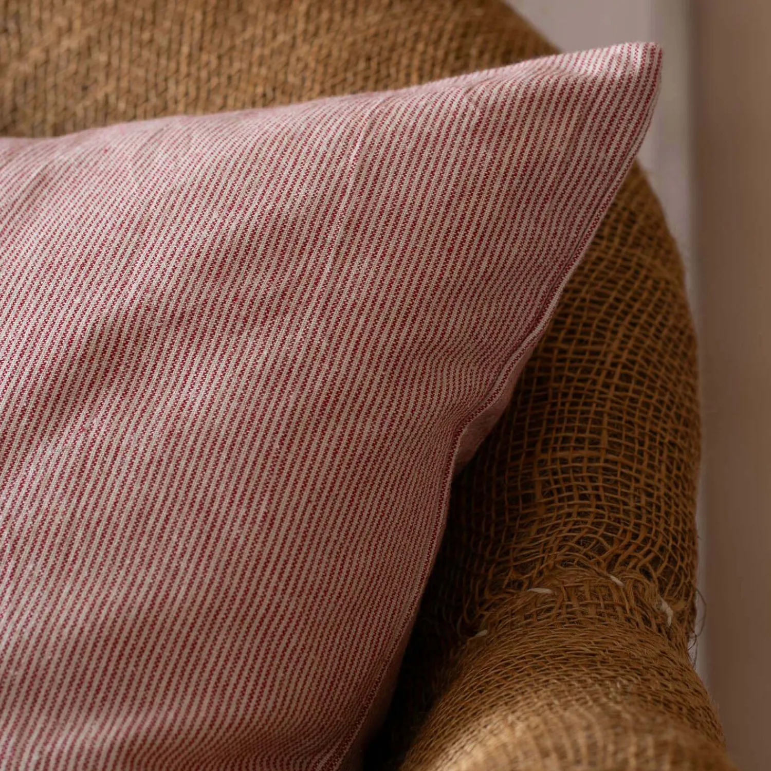 Graham & Green Red Narrow Stripe Square Cushion