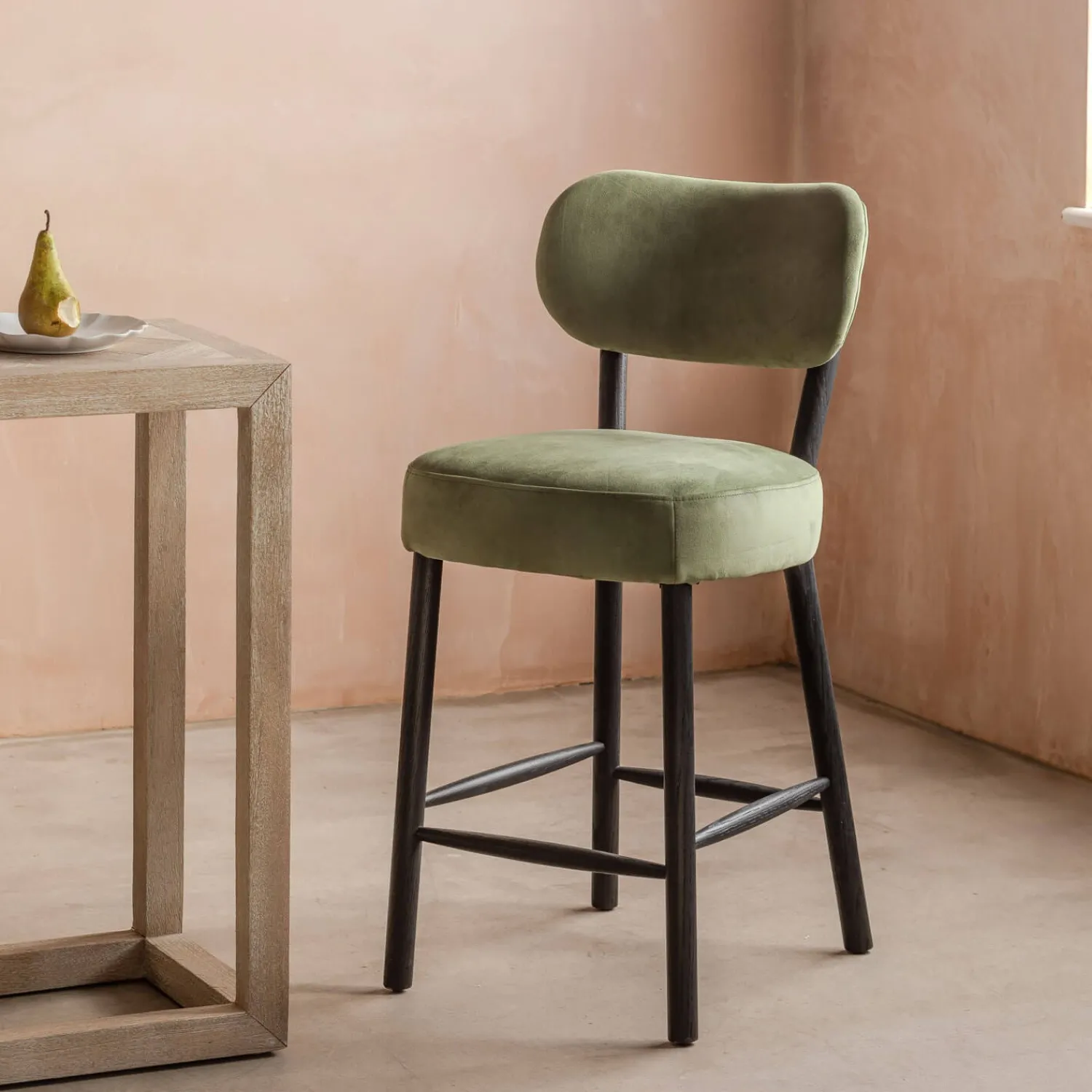 Graham & Green Rigby Moss Green Velvet Kitchen Stool