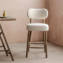 Graham & Green Rigby White Bouclé Kitchen Stool