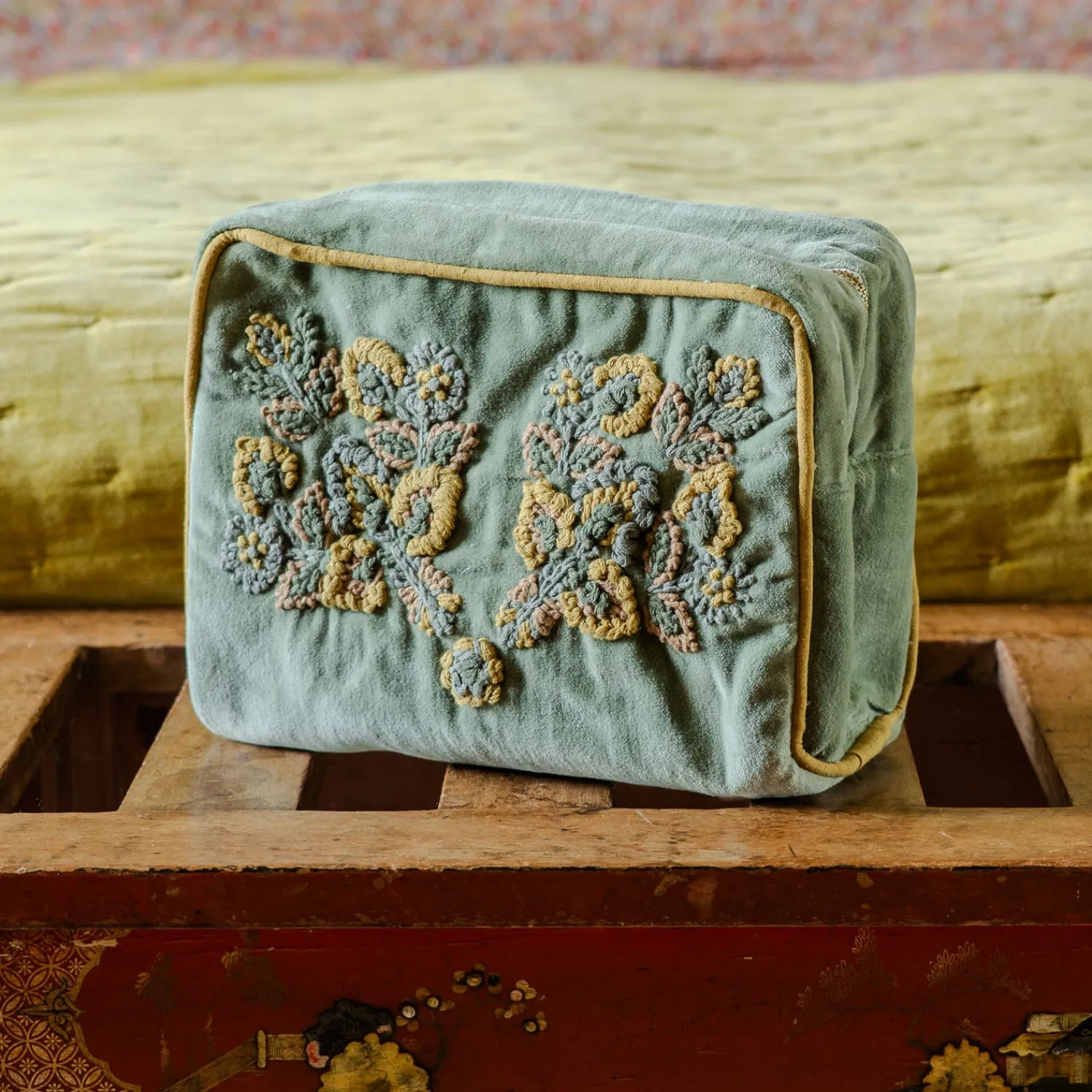 Graham & Green Romy Embroidered Velvet Wash Bag