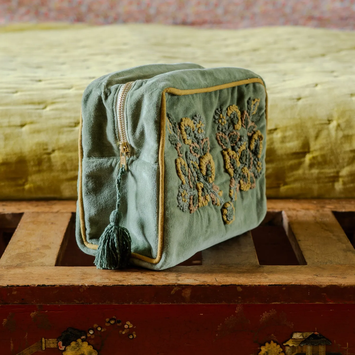 Graham & Green Romy Embroidered Velvet Wash Bag