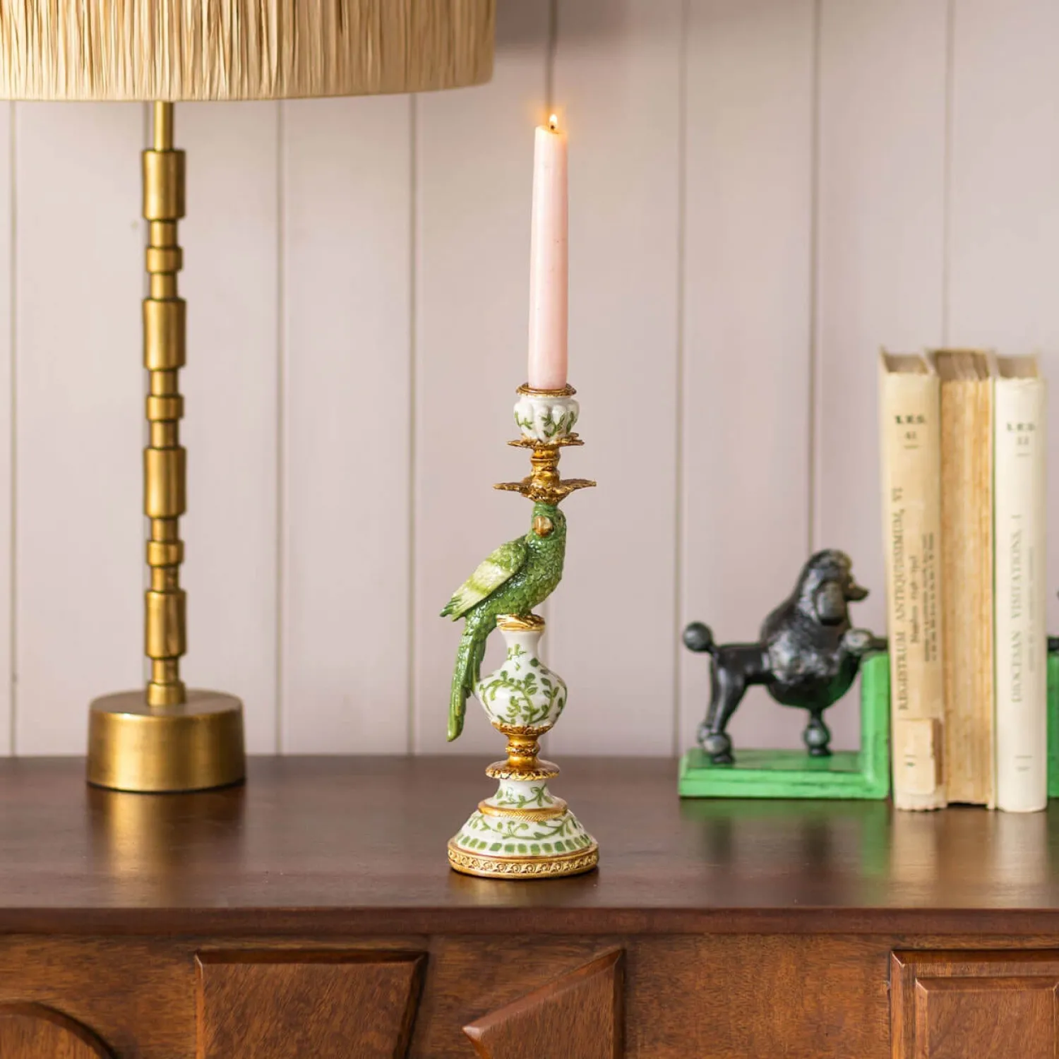 Graham & Green Sage Green Ceramic Parrot Candle Holder