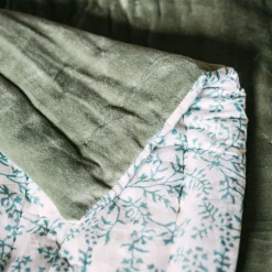 Graham & Green Sage Green Velvet Quilts with Printed Reverse