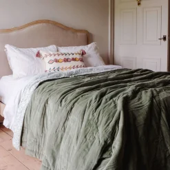 Graham & Green Sage Green Velvet Quilts with Printed Reverse