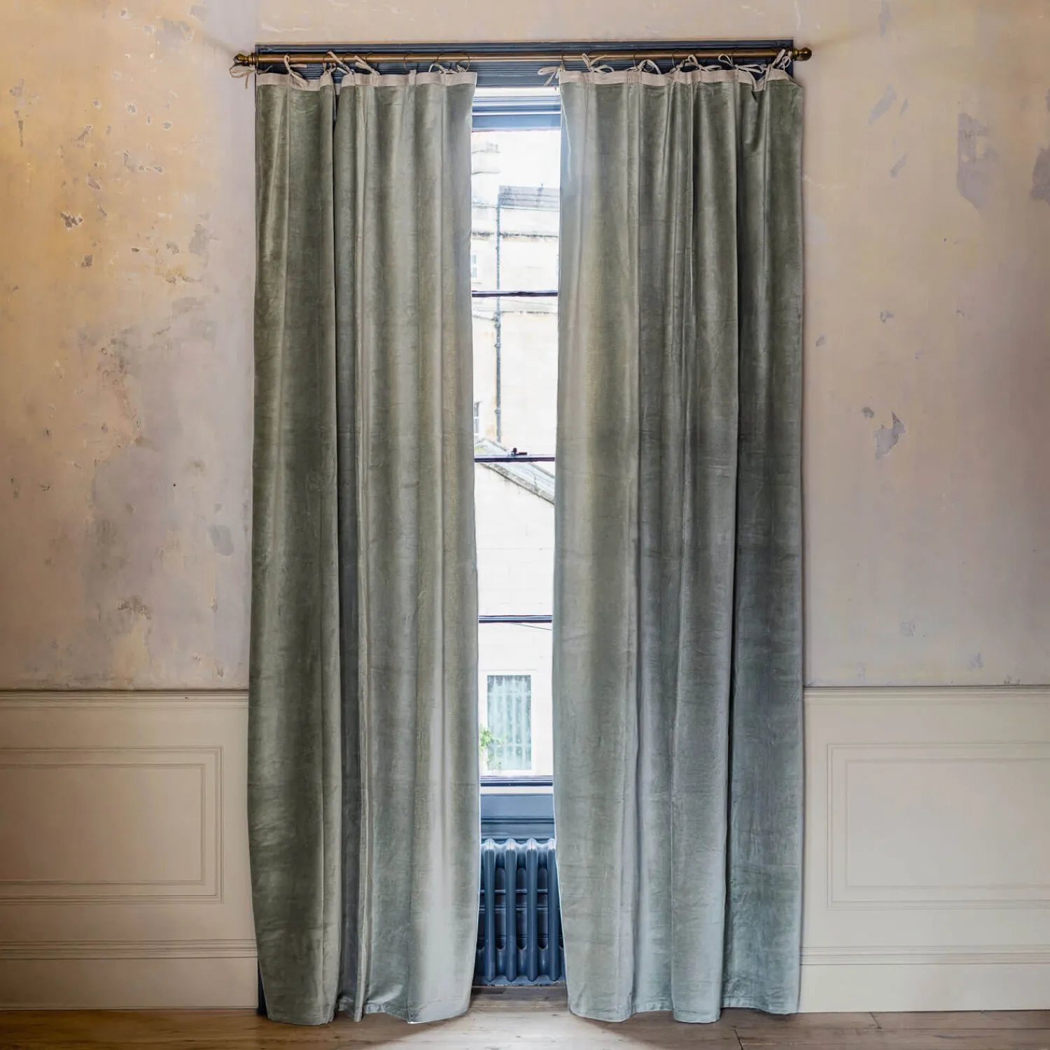 Graham & Green Sage Green Velvet Single Curtains