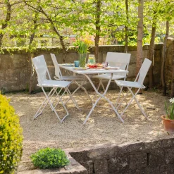 Graham & Green Seigle White Balcony Table and Four Chairs Set