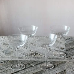 Graham & Green Set of Four Etched Garland Martini Glasses