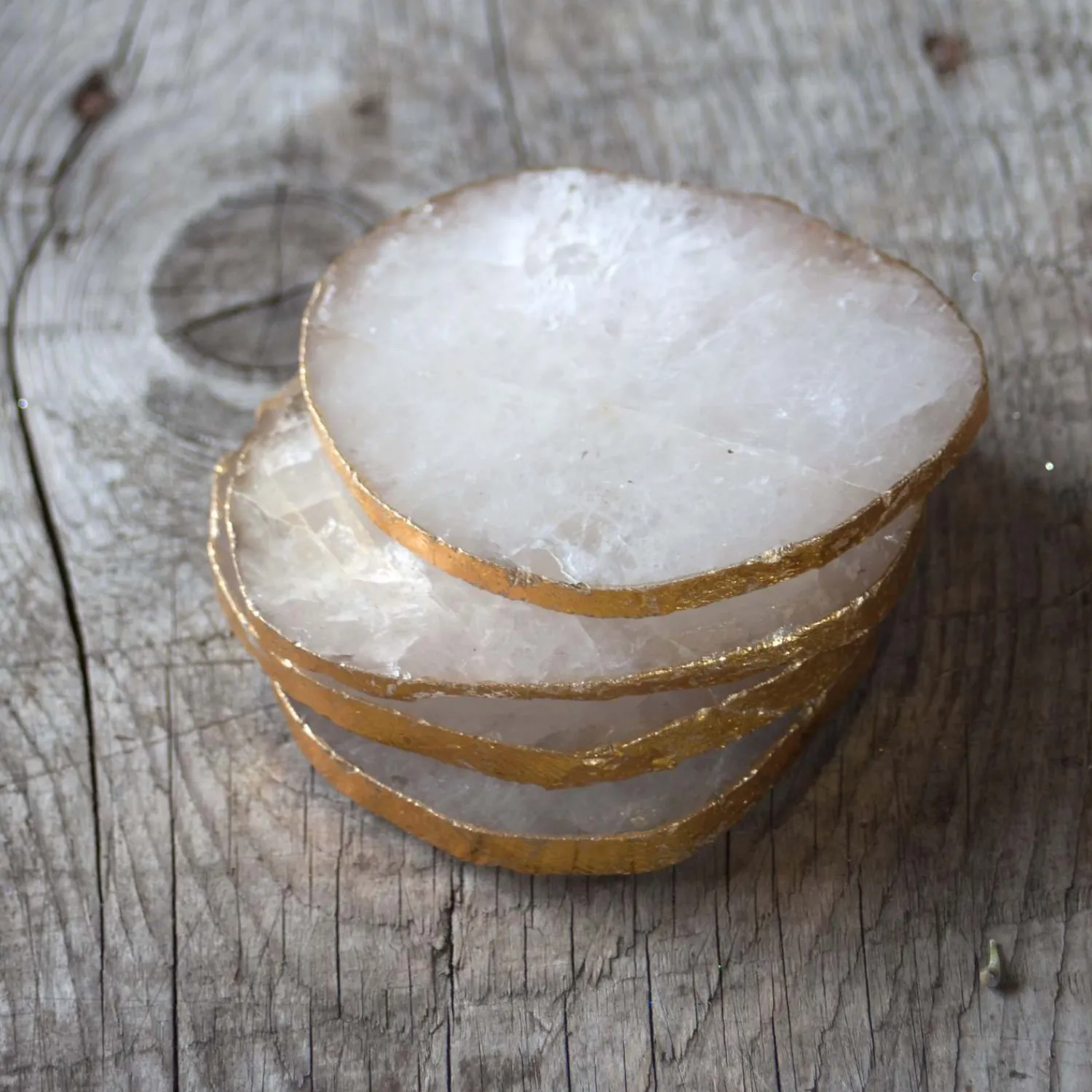 Graham & Green Set of Four Quartz and Gold Coasters