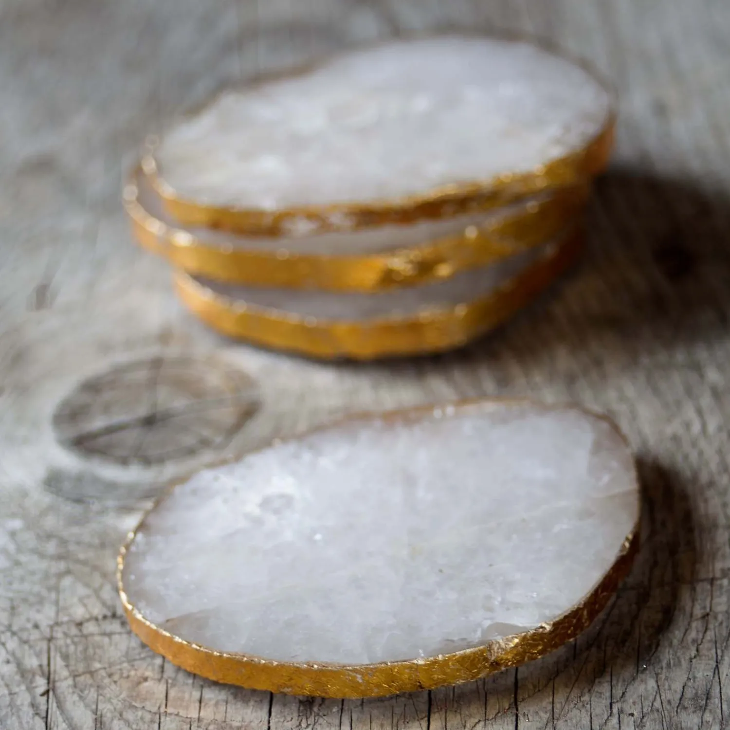 Graham & Green Set of Four Quartz and Gold Coasters