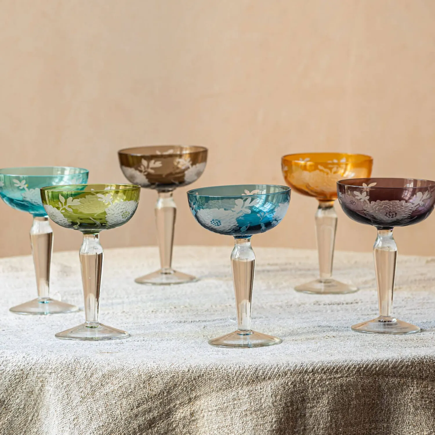 Graham & Green Set of Six Peony Coupe Glasses