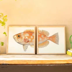 Graham & Green Set of Two Blotched Bigeye Print with Oak Frames