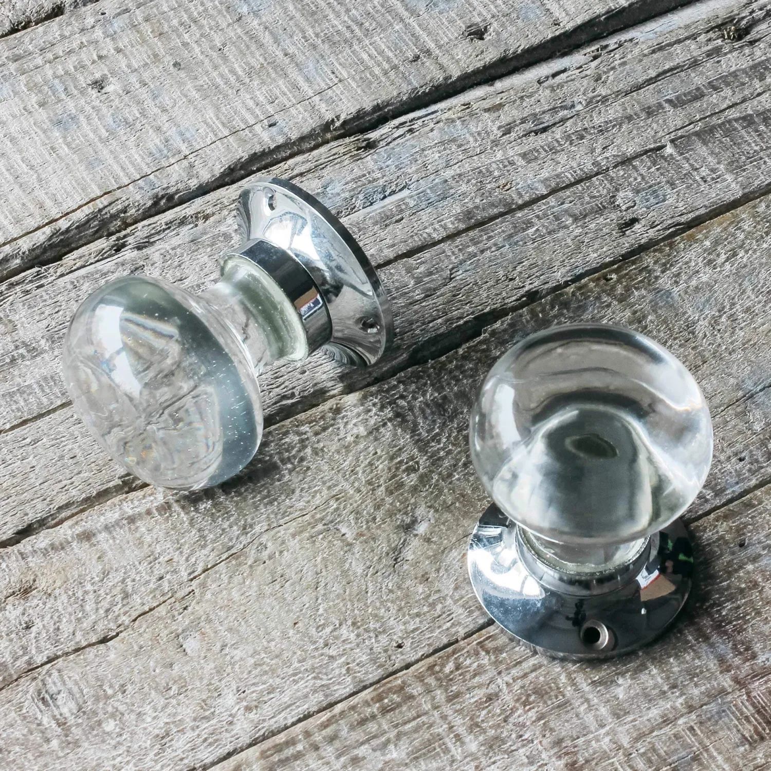 Graham & Green Set of Two Clear Glass and Chrome Flat Globe Door Knobs